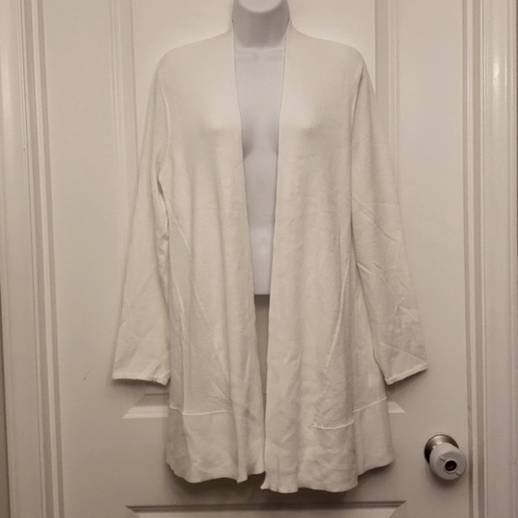 Chico's Open Front Soft White Knitted Cardigan Ribbed Stretchy Size Medium - Picture 1 of 10